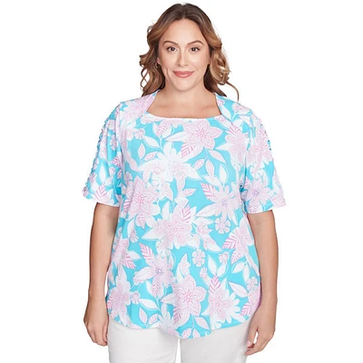 Plus Size Ruby Rd. Spring Oasis Short Sleeve Knit Floral Tee