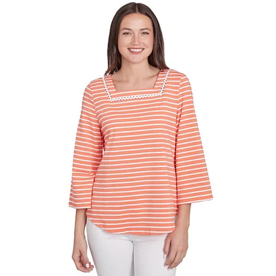 Womens Ruby Rd. Bella Vista Knit Trim Stripe Tee