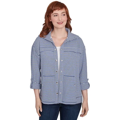 Petite Ruby Rd. Casual Luxe Striped Snap Button Front Jacket