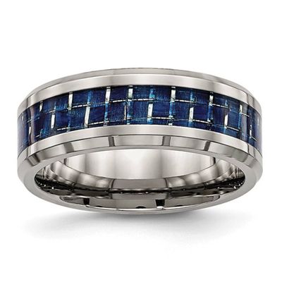 Mens Endless Affection(tm) Polished Blue Carbon Fiber Inlay Band