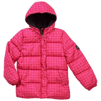 Girls (7-16) Pink Platinum(R) Houndstooth Puffer Coat