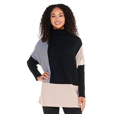 Womens Joseph A. Long Sleeve Color Block Poncho Sweater