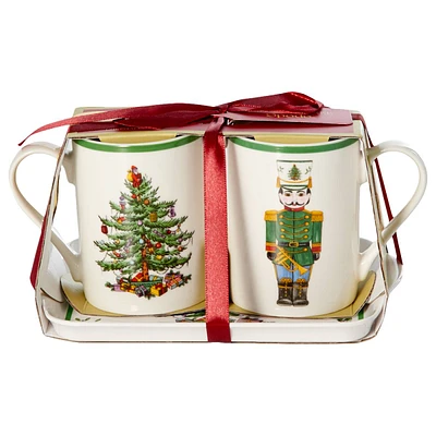 Spode Christmas Tree Nutcracker Tray with 2 Mugs