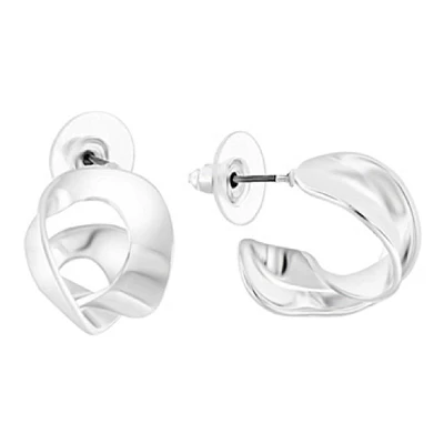 Design Collection Silver-Tone Twisted Huggie Hoop Earrings