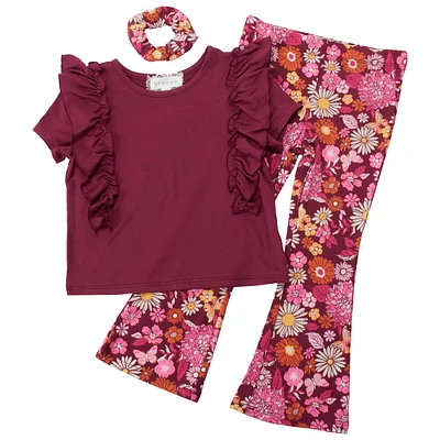 Girls (4-6x) BTween(R) Ruffle Front Top & Floral Flare Leggings