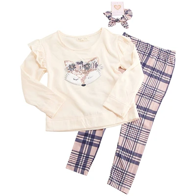 Girls (4-6x) BTween(R) Sequin Fox Pullover & Shimmer Plaid Leggings