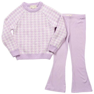 Girls (4-6x) BTween(R) Houndstooth Sweater & Flare Rib Leggings Set