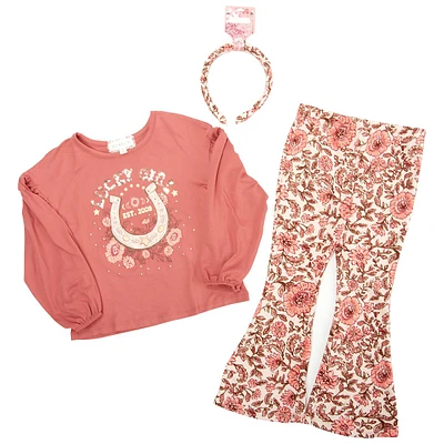 Girls (4-6x) BTween(R) Lucky Girl Top & Floral Flare Leggings Set