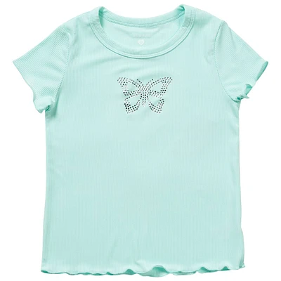 Girls (7-12) BTween(R) Rhinestone Butterfly Lettuce Hem Tee