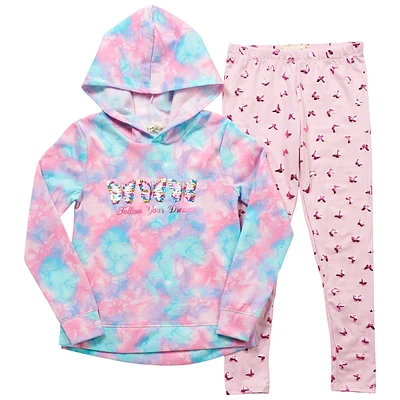 Girls (7-12) BTween(R) Tie Dye Sequin Hoodie w/ Foil Leggings