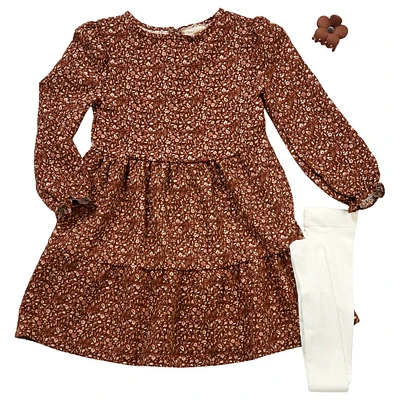 Girls (7-12) BTween(R) Long Sleeve Floral Tiered Dress with Tights