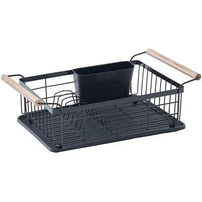 Black Steel and Wood Dish Rack