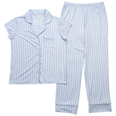 Womens Laura Ashley(R) Shadow Stripe Pajama Set - Blue