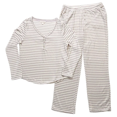 Womens Laura Ashley(R) Long Sleeve Rib Knit Stripe Pajama Set