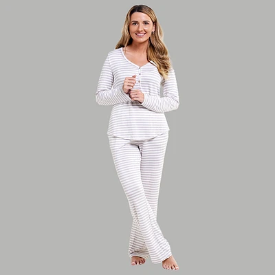 Womens Laura Ashley(R) Long Sleeve Rib Knit Stripe Pajama Set