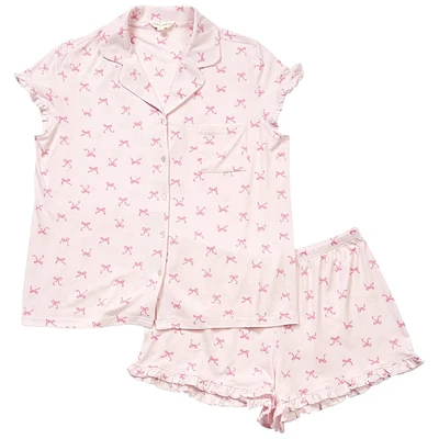 Womens Laura Ashley(R) Ruffle Edge Romantic Bows Shorty Pajama Set