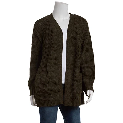 Womens 89th & Madison Long Sleeve Waffle Stich Pocket Cardigan