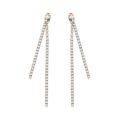 Crystal Colors Rhodium Plated Two Chain Crystal Linear Earrings