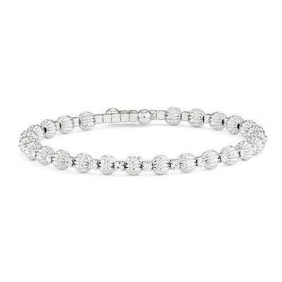 Rhodium Plated Crystal & Stripe Bead Coil Bracelet