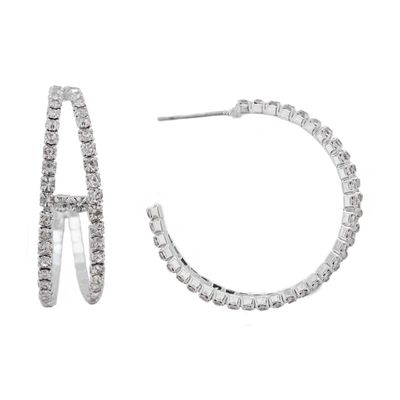 Silver Plated 30mm Oval Crystal Hoop Earrings