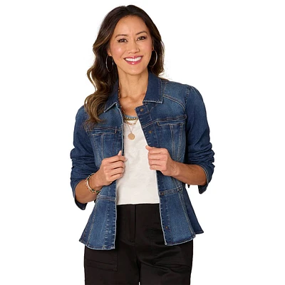 Petite Democracy Long Sleeve Peplum Denim Jacket