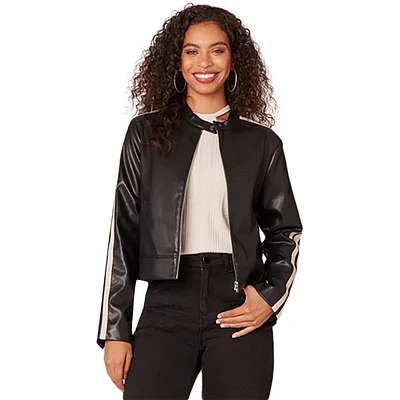 Womens Democracy Long Sleeve Zip Front Round Neck Biker Jacket