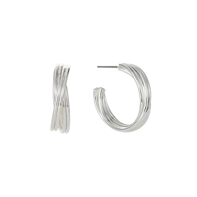 Gloria Vanderbilt Silver-Tone Ribbed C Hoop Post Earrings