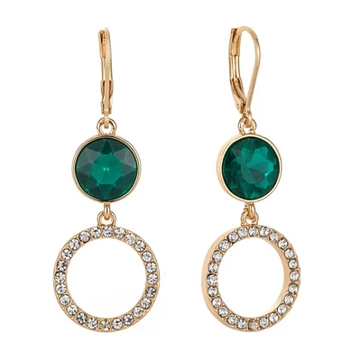 Gloria Vanderbilt Gold-Tone Emerald Crystal Double Drop Earrings