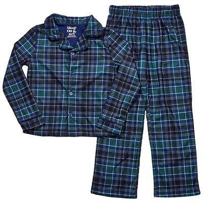 Boys Sleep On It(R) Plaid Coat Pajama Set - Navy/Green