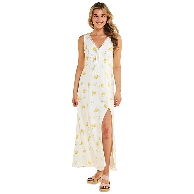 Crystal Doll Juniors Crystal Doll Lemon Chiffon Lace Trim Maxi Dress |  Connecticut Post Mall