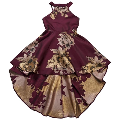 Girls (7-16) Poppies & Roses High Low Brocade Floral Dress