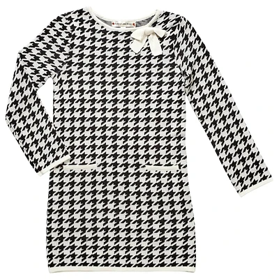 Girls (7-16) Poppies & Roses Houndstooth with Bow Sweater Dress