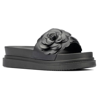 Womens New York & Company Camilia Flower Platform Slide Sandals