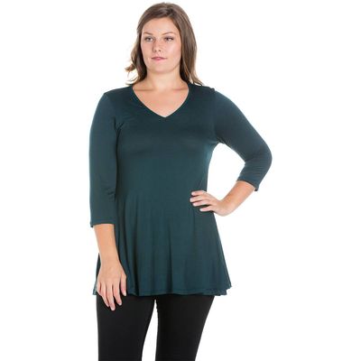 Plus 24/7 Comfort Apparel 3/4 Sleeve V-Neck Tunic