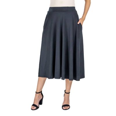 Womens 24/7 Comfort Apparel Pleated Elastic Waist Midi Skirt