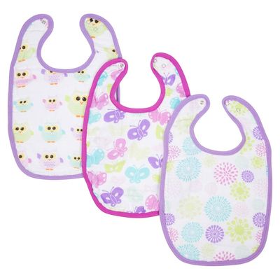 Baby Girl MiracleWare(R) 3-Pack Muslin Adjustable Bibs