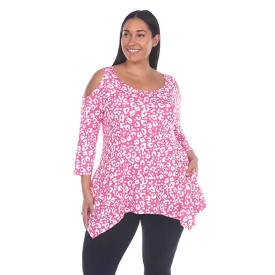 Plus Size White Mark Leopard Cold Shoulder Tunic