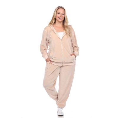 Plus White Mark Two Piece Velour Tracksuit Set