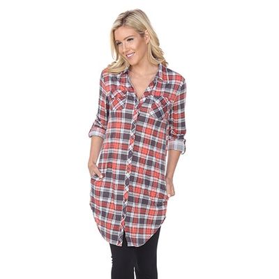 Womens White Mark Piper Stretch Plaid Tunic