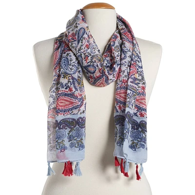 Womens Renshun Paisley Tassel Oblong Scarf