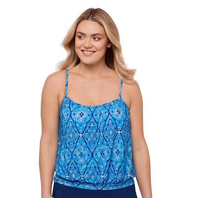 Womens American Beach Geometric Blouson Tankini Swim Top