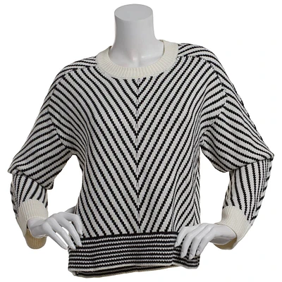 Womens Bobeau Long Sleeve Zig Zag Stripe Crew Neck Sweater