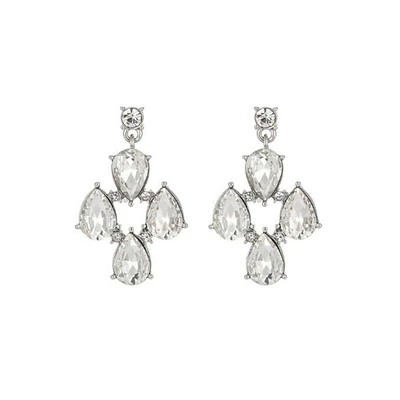 Roman Silver-Tone Pear CZ Drop Earrings