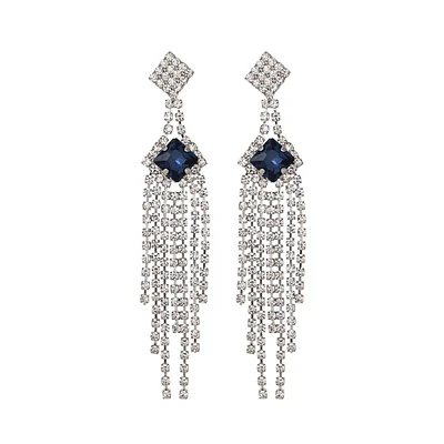 Roman Silver-Tone Crystal Halo Square Cup Chain Dangle Earrings