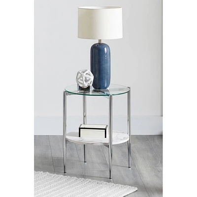 Coaster Round Glass Top End Table - Clear and Chrome