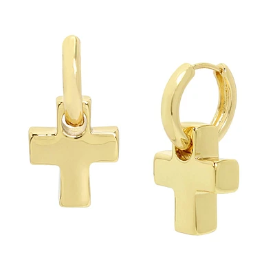 Steve Madden Puffy Cross Charm Huggie Earrings