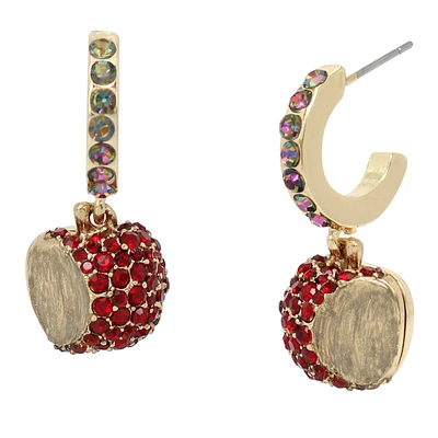 Betsey Johnson Apple Charm Huggie Drop Earrings