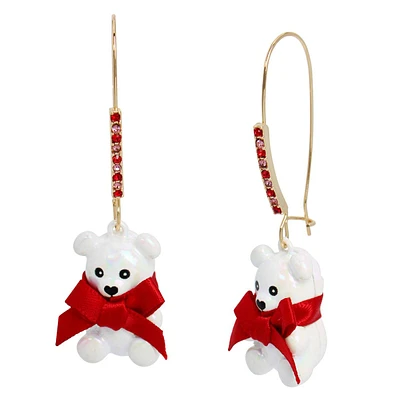 Betsey Johnson Jingle Bell Bling Pearl Bear Drop Earrings