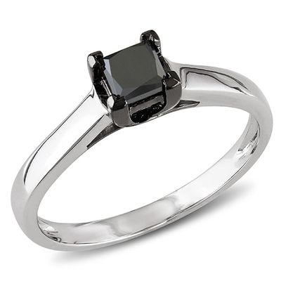 Radiant Rainbow(tm) Black Princess Cut Diamond Solitaire Ring