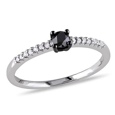 Radiant Rainbow(tm) White Gold & Black Engagement Ring